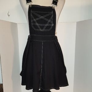 Royal Bones Overall Schoolgirl Dress Black Goth Straps Pentagran Tripp sz Small